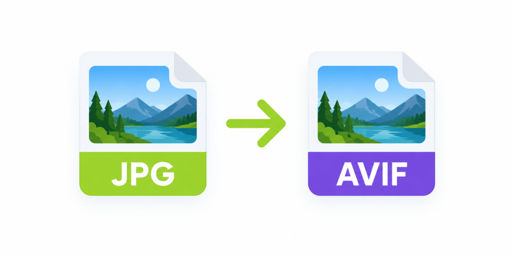 an illustration showing image conversion from JPG to AVIF