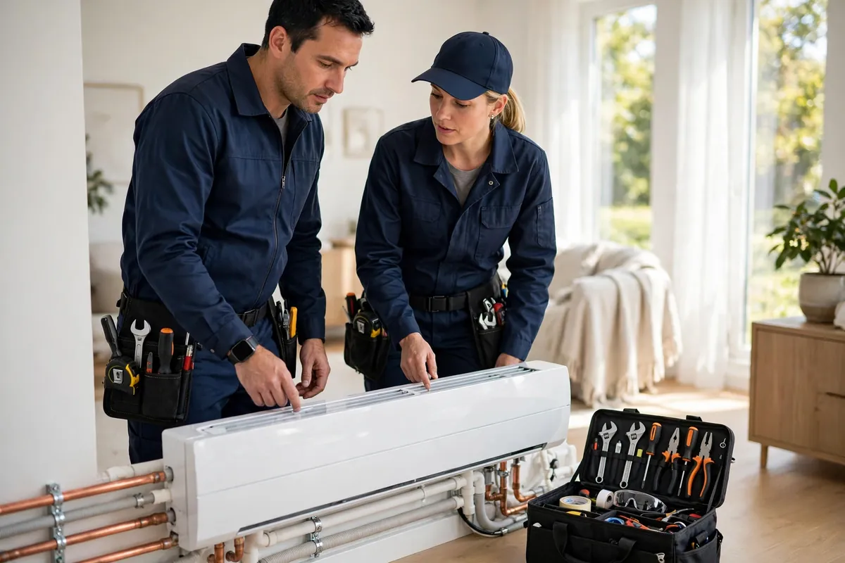 Contractor team reviewing a finished job on site
