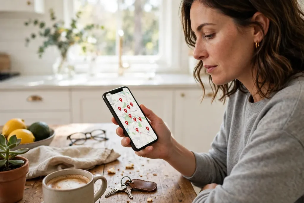 Homeowner searching for a local contractor on a map on a phone
